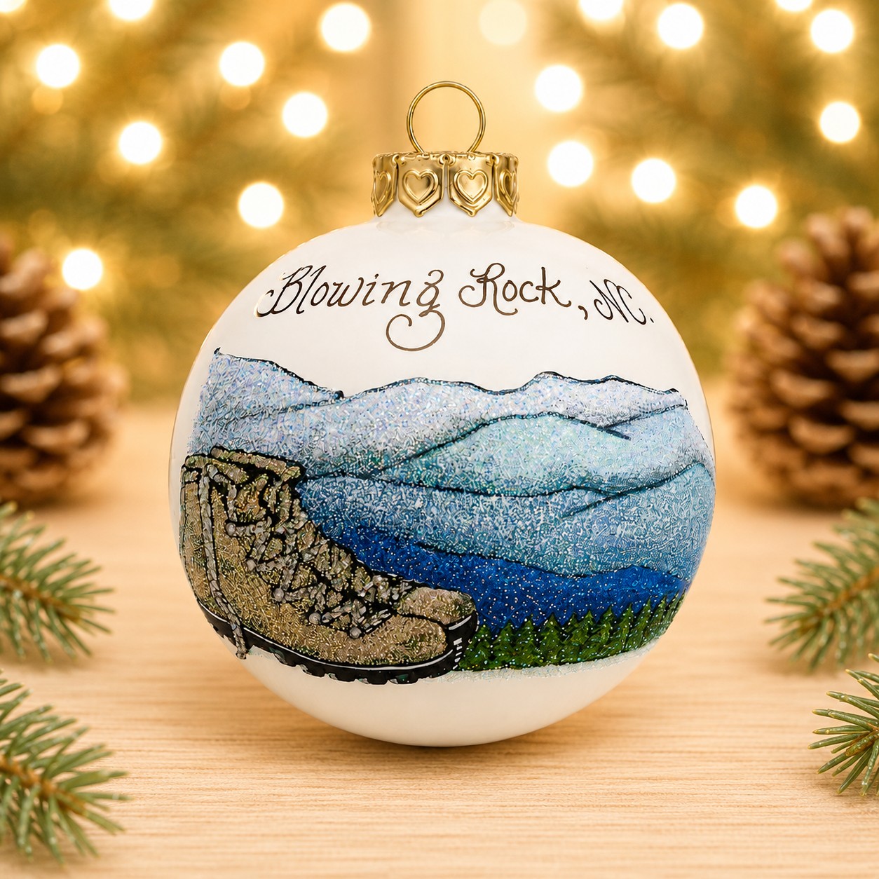 Blowing Rock Hiking Boot Mountain Ornament